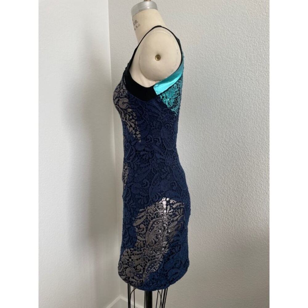 Cynthia Rowley | Navy Lace Dress With Foil Overlay size 2 - Picture 2 of 5